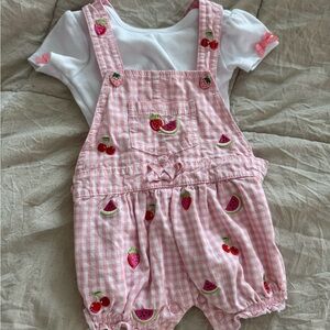 Baby starters 3m strawberry shorts overalls with white tee shirt
